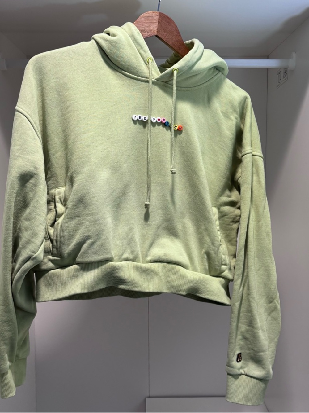 Teddy fresh neon green beaded cropped hoodie sweatshirt 100% cotton